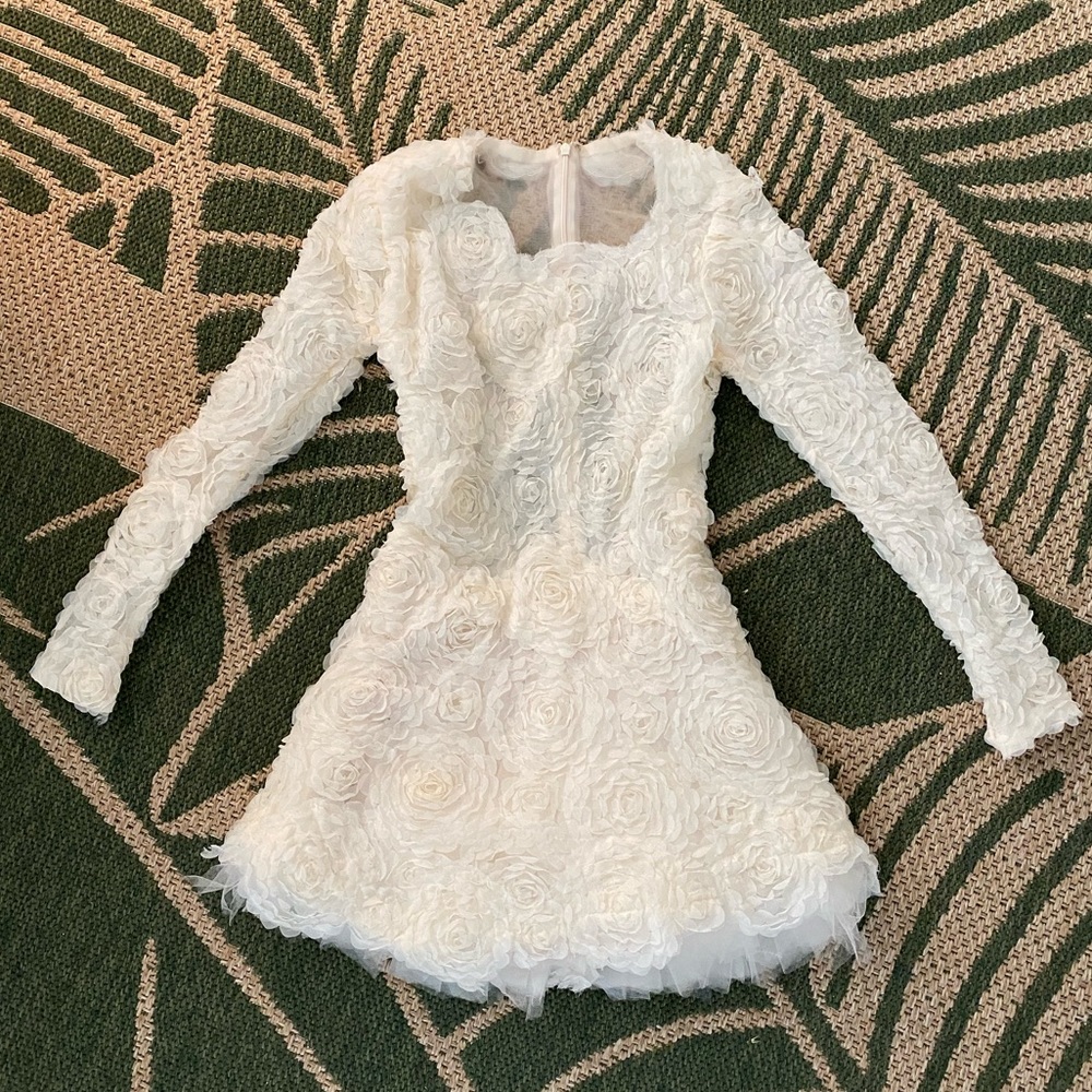 White 3D Floral Tulle Mini Dress -  0P